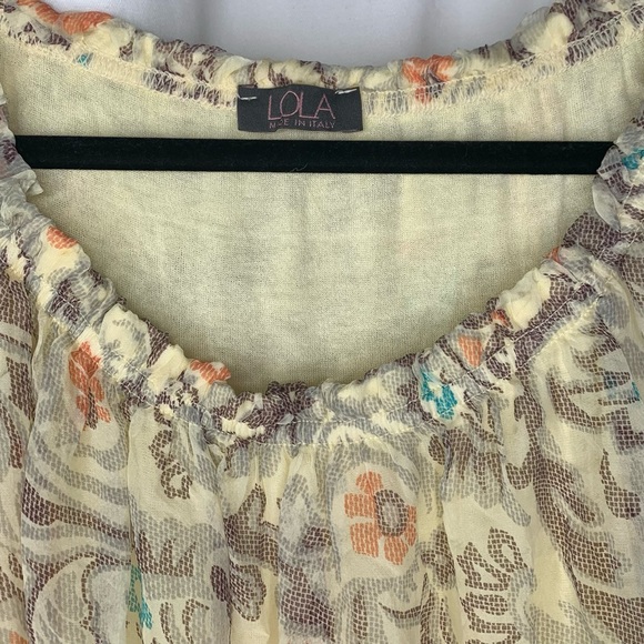 LOLA Made in Italy Pale Yellow Floral Lined 100% Silk Blouse Size Medium - Picture 4 of 7